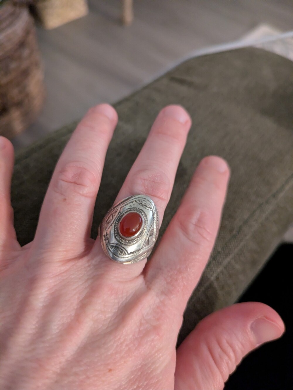 Tuareg Sterling Silver Carnelian Statement Ring